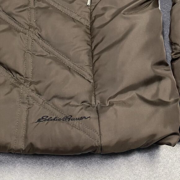 Eddie Bauer Jacket Womens Medium Brown Premium Goose Down Puffer Floral Full Zip - Picture 5 of 16